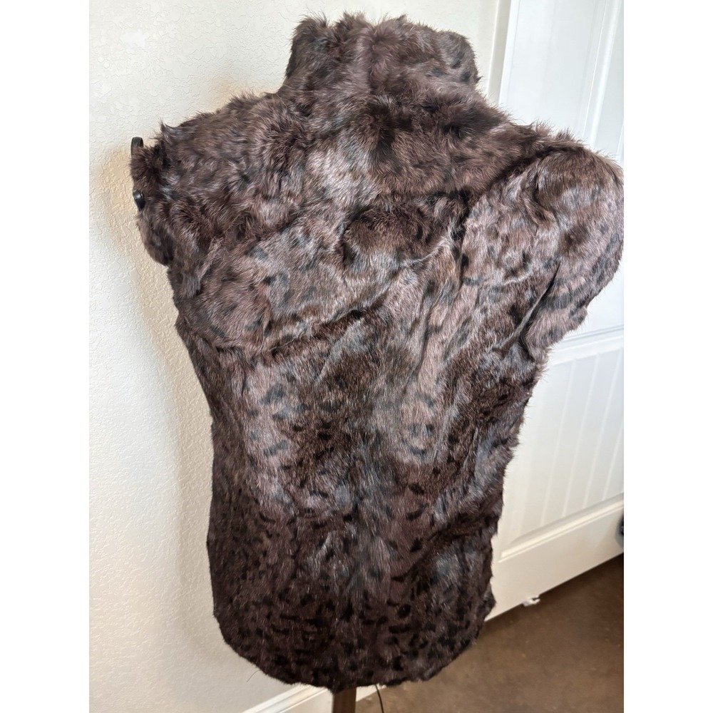 Wilson's Leather Women's Dyed Genuine Rabbit Fur Vest Brown Leather Tie Front M - Picture 3 of 11
